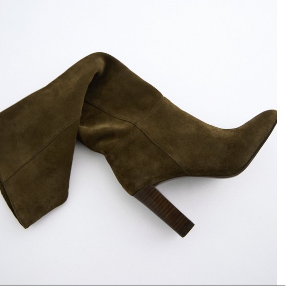 ZARA 100% Leather Suede High Heeled Boots - Picture 3 of 10